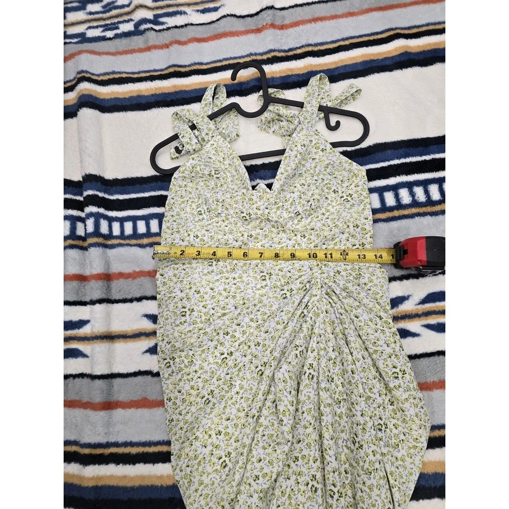 PrettyLittle Thing Green Daisy Floral Print Underwire Draped Midi Dress UK 10/US